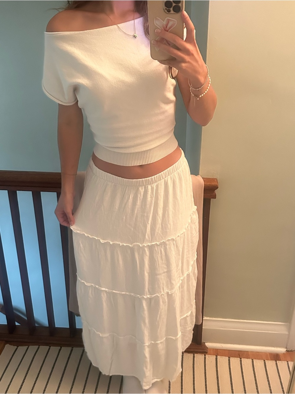 Hollister maxi layered white skirt